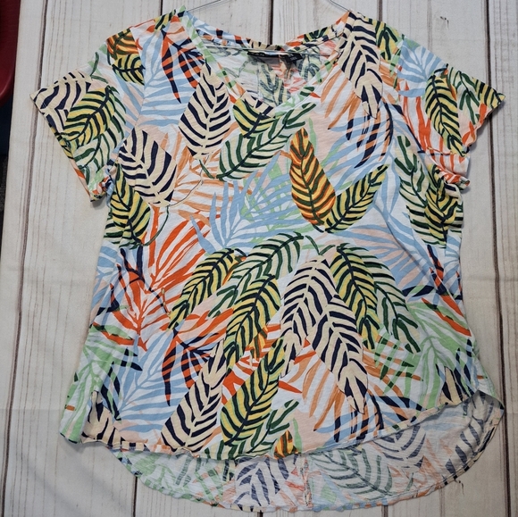 Tahari 100% Cotton Palm Print Tee Shirt Size 1X - Picture 1 of 5